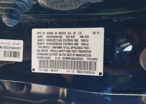 2016 Honda Cr-V Lx from USA, damaged, VIN 3CZRM3H33GG701613
